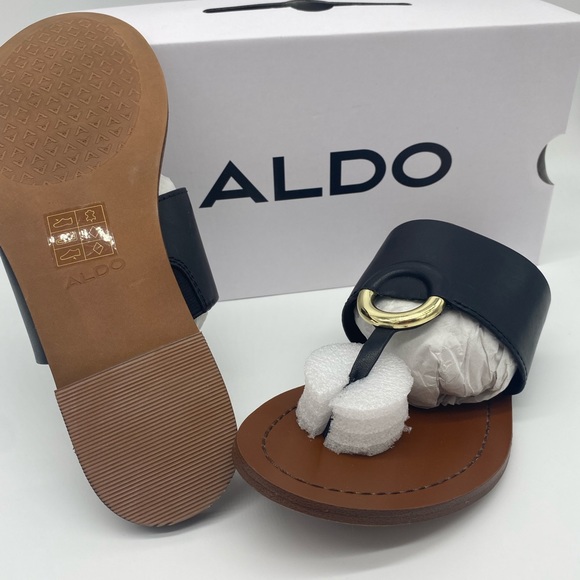 ALDO Ocericia leather ring post sandals in black - Picture 14 of 16